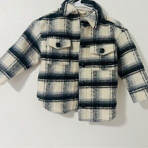 GAP Kids Size XS Plaid Shacket Black and White EUC Preppy Casual Flap Pockets